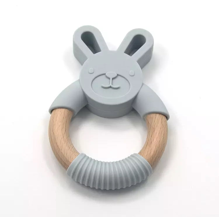 Bunny Shaped Bamboo Suction Plate & Suction Bowl Gift Set - Grey