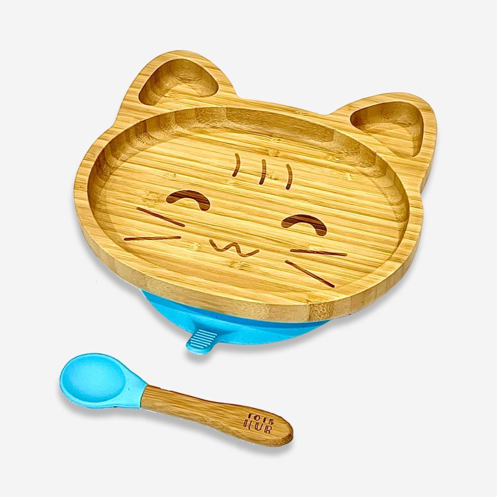 Cat Shaped Bamboo Suction Plate - Grey