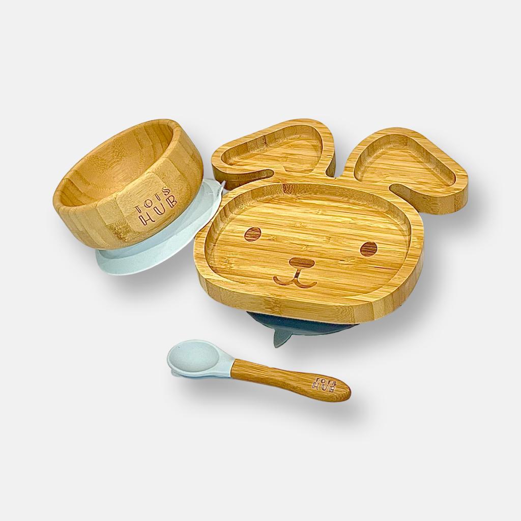 Bunny Shaped Bamboo Suction Plate & Bowl Set - Pink