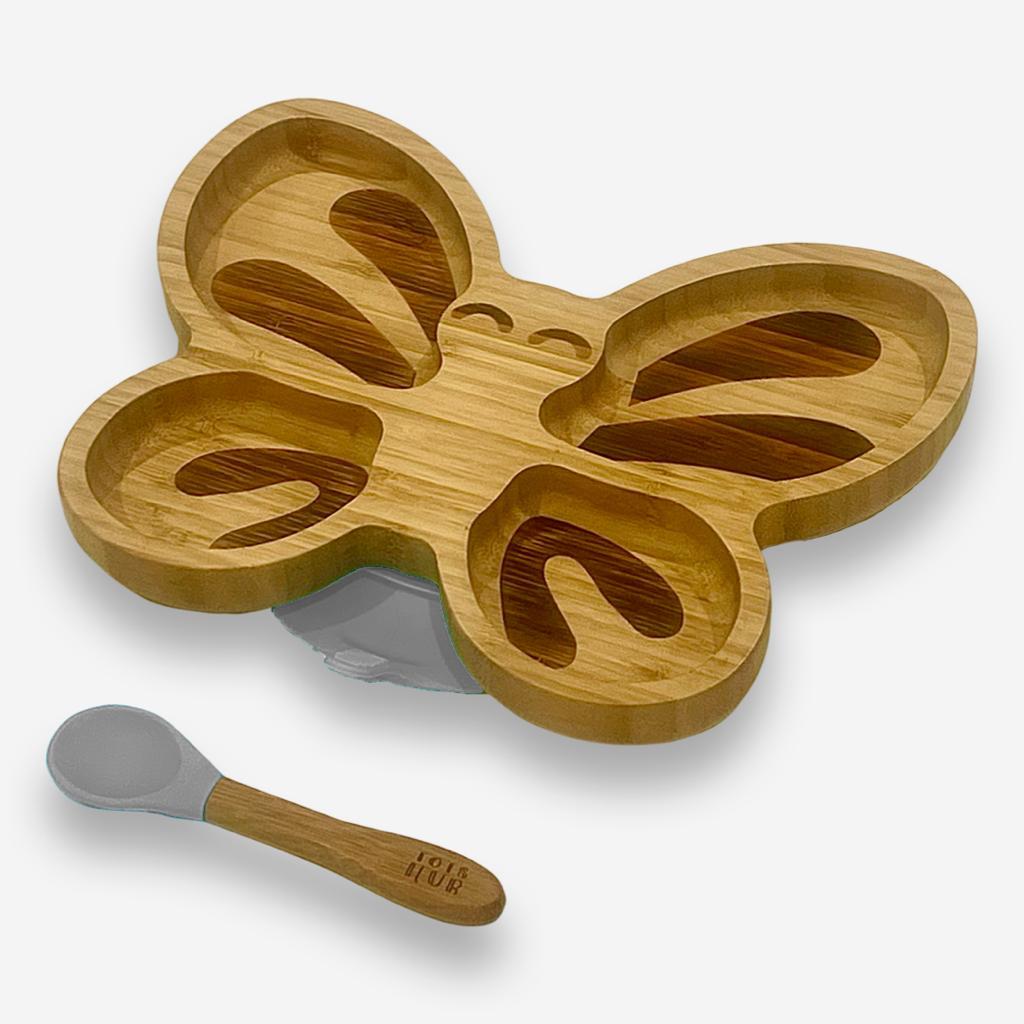 Butterfly Shaped Bamboo Suction Plate - Blue