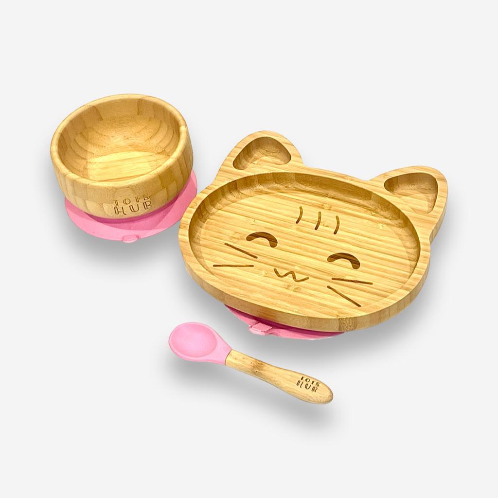 Cat Shaped Bamboo Suction Plate & Bowl Set - Blue